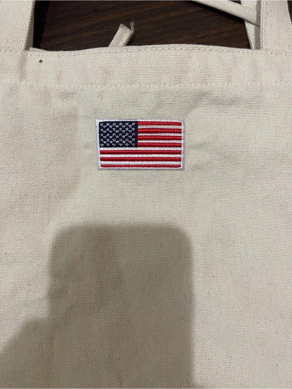 Canvas Tote Bag with American Flag Patch - Cream 14 X 5.5 x13”H